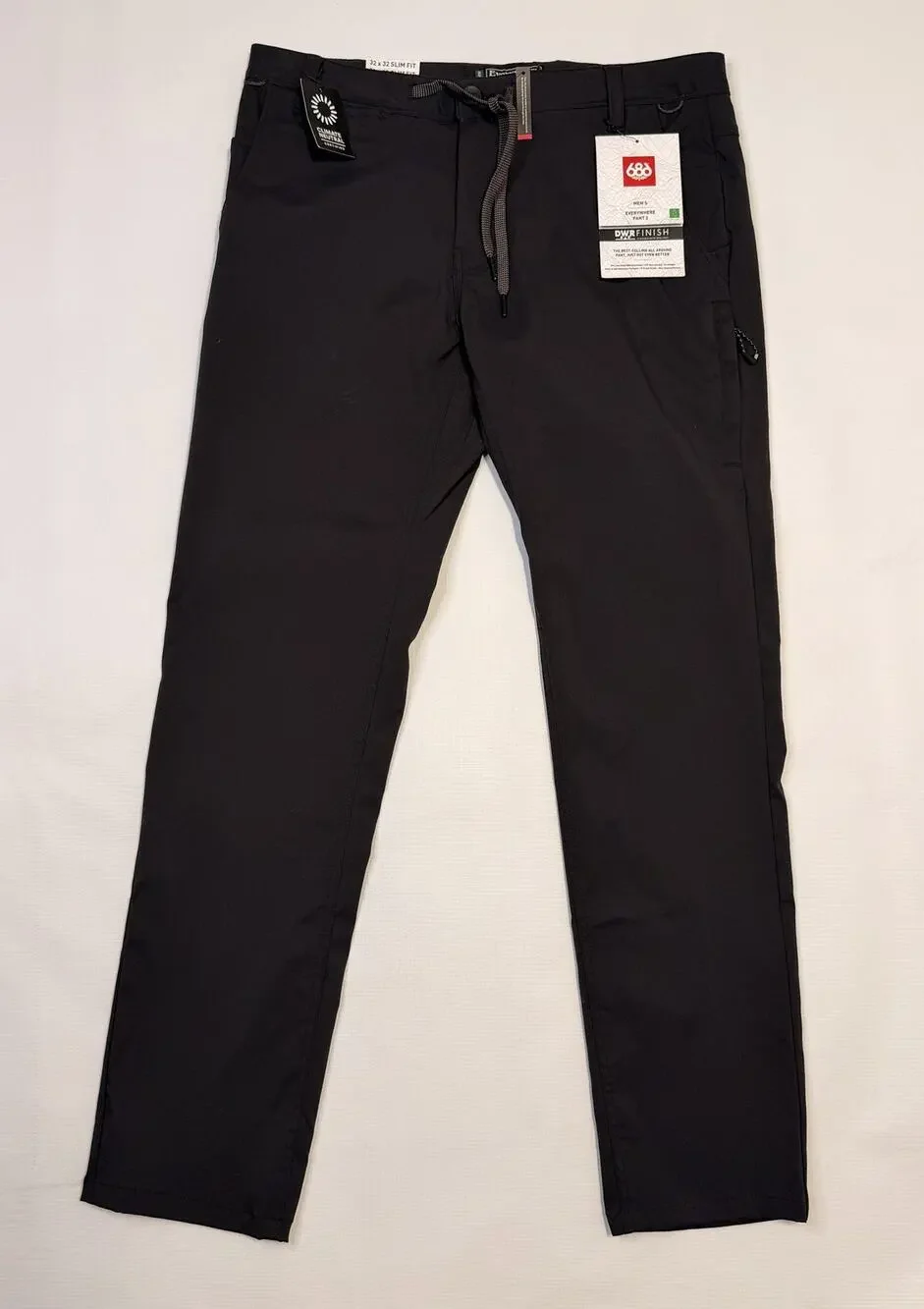 686 Pants Mens 32x32 Black Everywhere Eco Slim Fit Water Resistant Stretch Chino